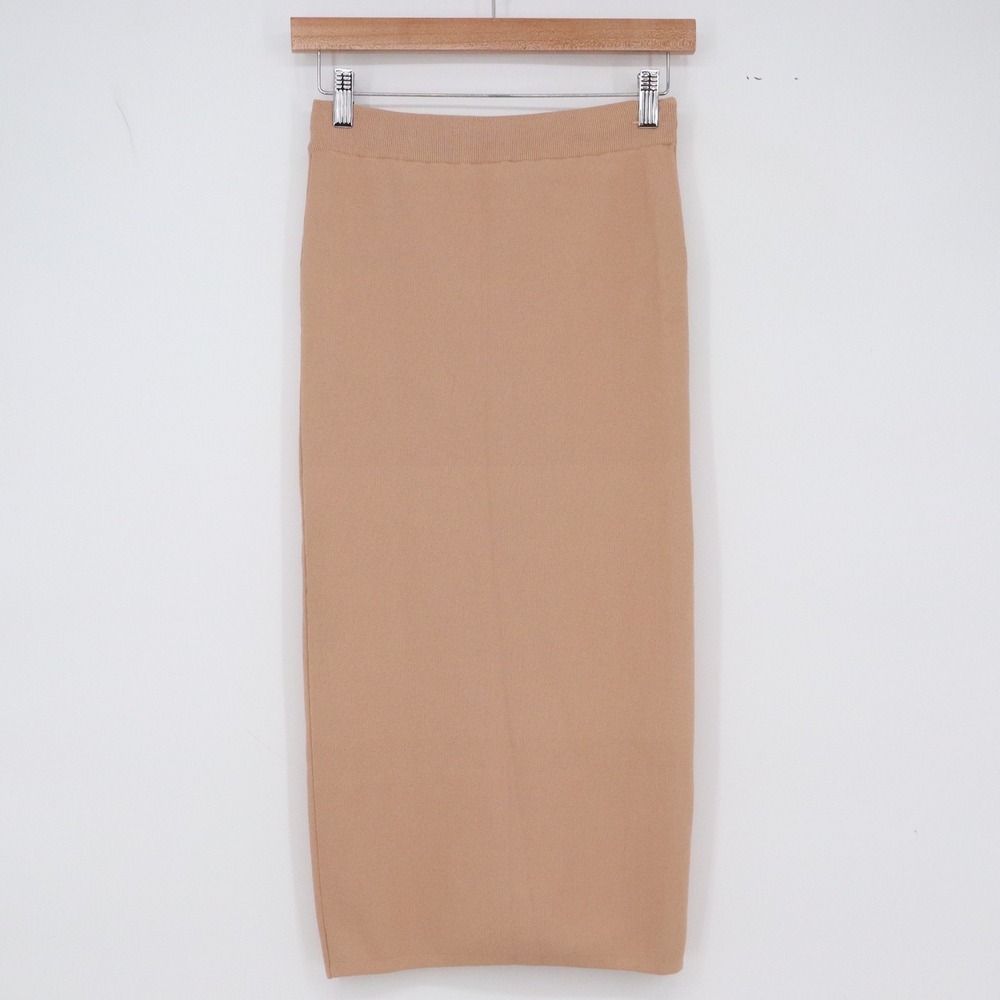 Frame Skirt Womens S Midi Ribbed Knit Tan Elastic Waist Excellent